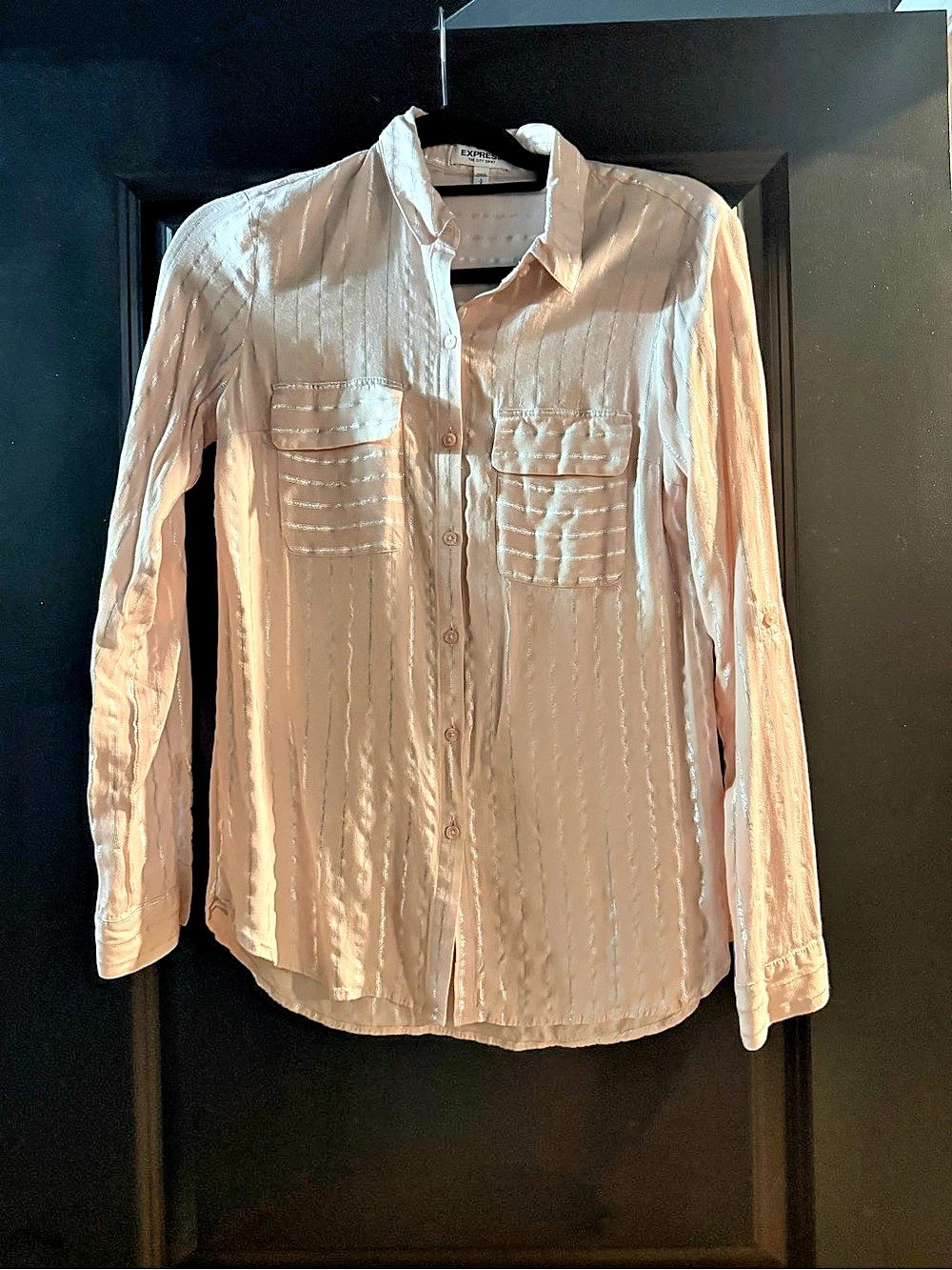 Express The City Shirt Textured Striped Button Down Pink Small